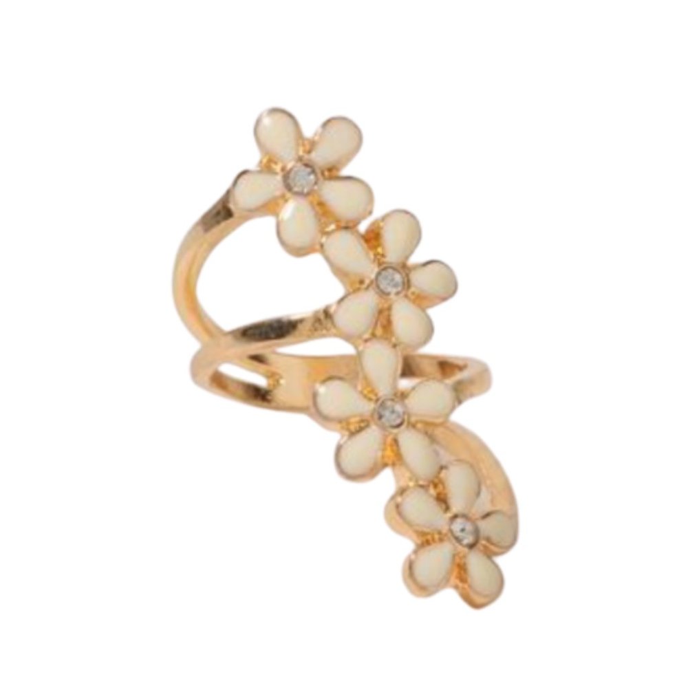 🌿Daisy Enamel Rhinestone Full Finger Ring🌿